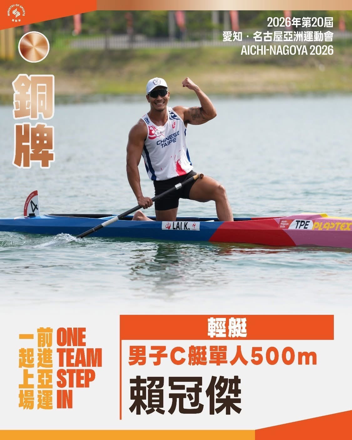 賴冠傑 2026 愛知名古屋亞運 輕艇男子C艇單人500m 銅牌